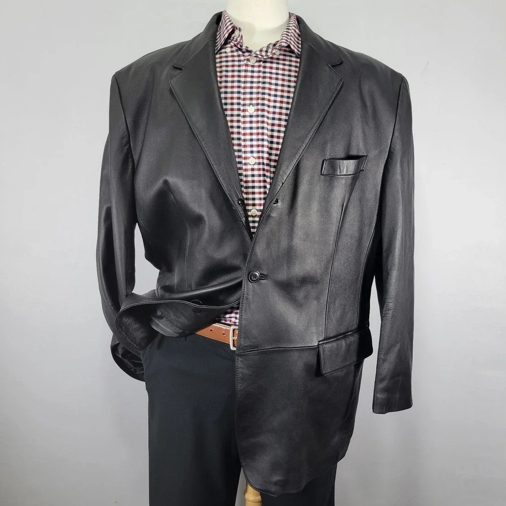 J. Ferrar Men's Three Button Leather Jacket Coat Size XL BLACK